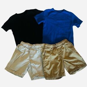3T Black and Blue T-Shirts with Tan Shorts Set